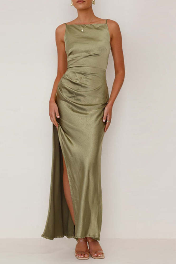 Elegant Backless Slit Ruched Long Dresses(4 Colors)
