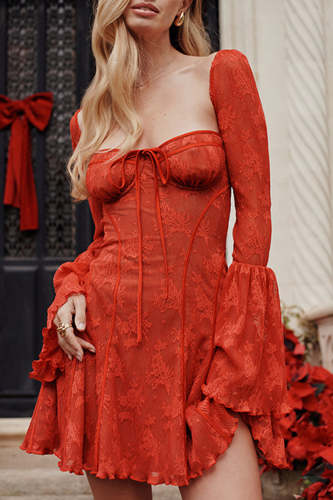 Sexy Lace Lace Up Square Neck A Line Dresses