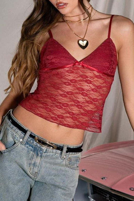 Sexy Solid Color Lace V Neck Tops(3 Colors)