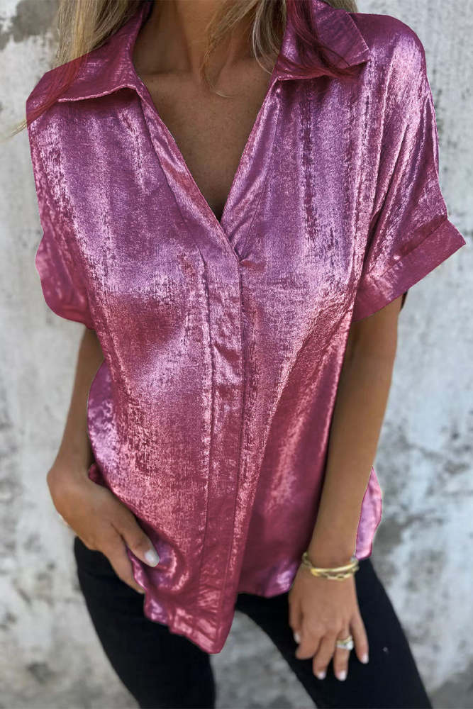 Casual Bronzing Pattern Patchwork Turndown Collar Blouses(5 Colors)