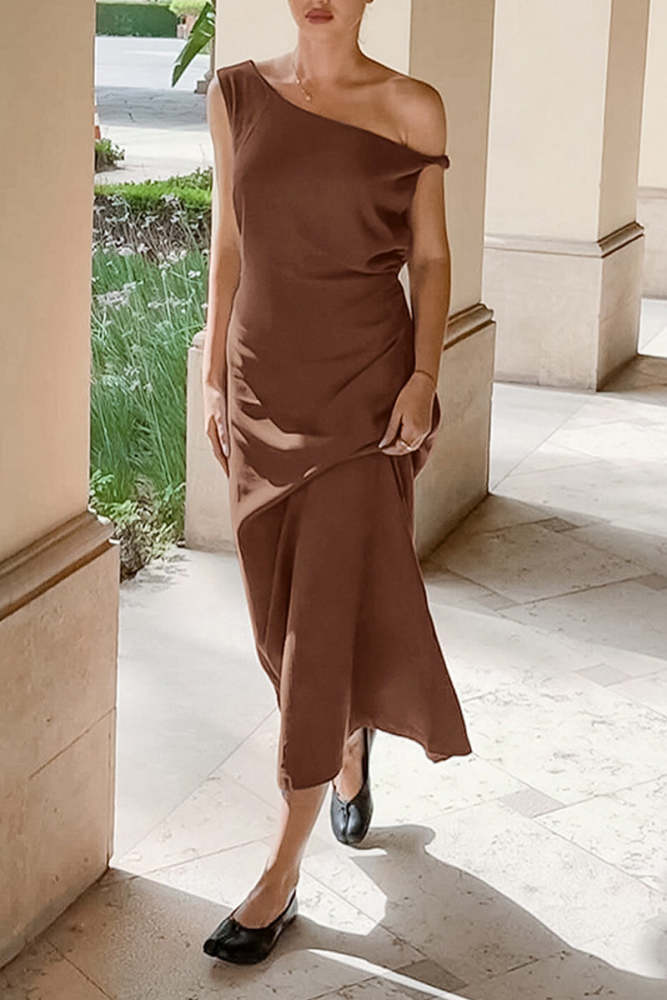 Casual Irregular Oblique Collar One Step Skirt Dresses