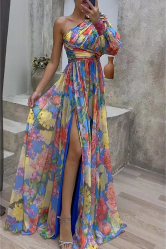 Fashion Print Sexy Slash Neck Backless Party Dress Elegant Bohemian  Wedding Guest Dress