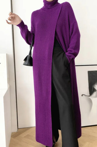 Original Loose Solid Color Split-Front Sweater Dress