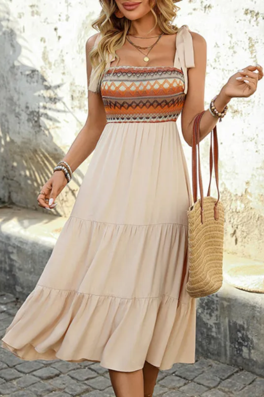 Women's Fashion Casual Splicing Suspender Midi Dress