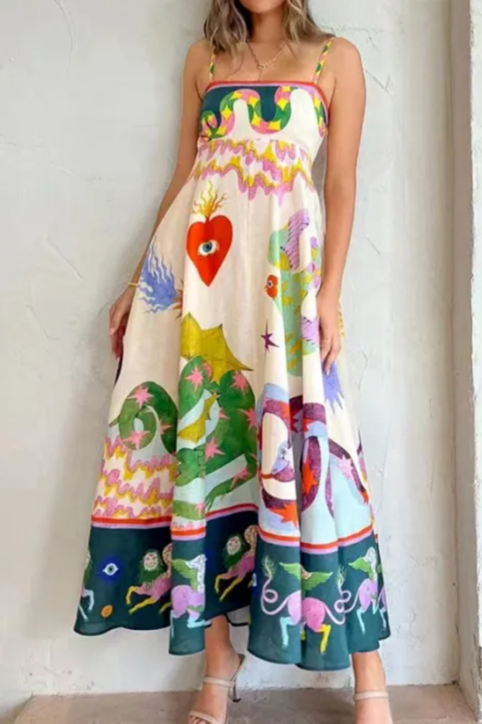 Women's Sleeveless Casual Fashion Print Maxi Dress