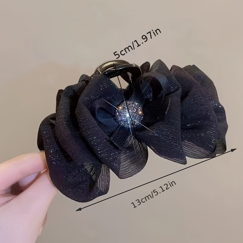 Elegant Sparkling Rhinestone Mesh Bowknot Decorative Hair Claw Clip Large Non Slip Hair Grab Clip For Women And daily use Wear