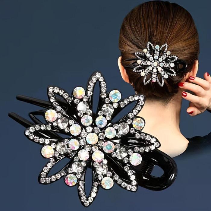 Luxurious Rhinestone Hair Claw Clip - Stylish Long Acrylic Duckbill Grip for Women, Simple yet Sophisticated Hair Accessory with Secure Hold and Easy to Use Design