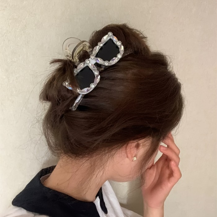Elegant Vintage-Inspired Rhinestone Hair Claw - Large Acrylic Barrette for Women, Perfect for Parties & Gifts