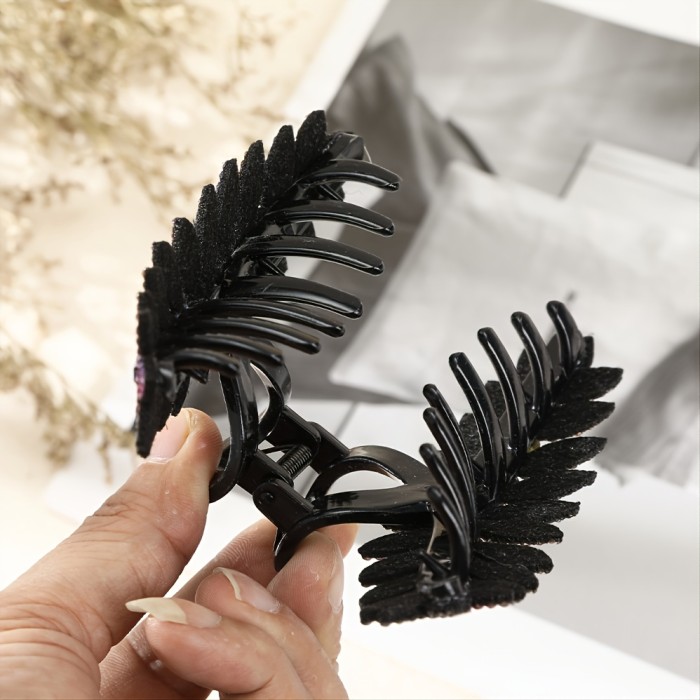 Elegant Vintage Style Rectangular Hair Claw - Durable, Large 12cm, Colorful Rhinestone Leaf Design with Green and Brown Gemstones for Stylish Updos