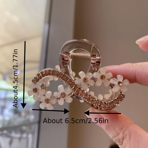 SINGLE PACK - Exquisite Floral Acrylic Hair Claw Clip with Rhinestone Accents - Elegant Minimalist Hair Accessory for Women, Versatile Middle-Sized Shark Clip for Valentine's Day, Special Occasions, and Everyday Wear