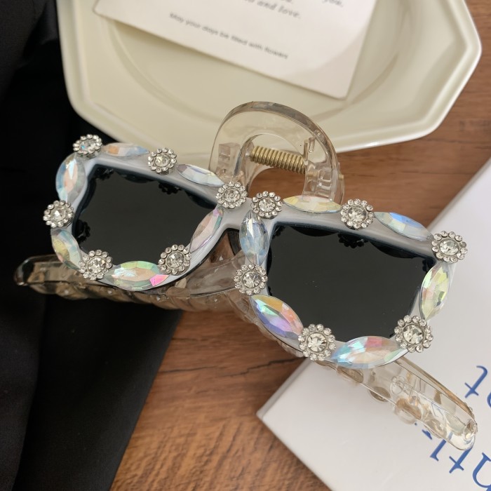 Elegant Vintage-Inspired Rhinestone Hair Claw - Large Acrylic Barrette for Women, Perfect for Parties & Gifts
