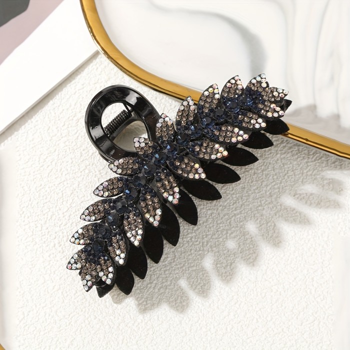 Elegant Vintage Style Rectangular Hair Claw - Durable, Large 12cm, Colorful Rhinestone Leaf Design with Green and Brown Gemstones for Stylish Updos