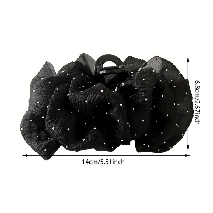 1pc Elegant Honey Girl Style Hair Claw with Rhinestone Embellishments, Solid Color Mesh Bowknot Design, Versatile Fashion Accessory for Teens, All-Season Daily & Casual Wear, Hair Accessories for Girls