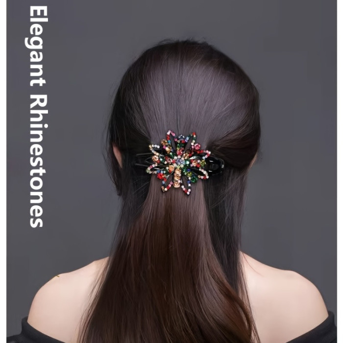 Luxurious Rhinestone Hair Claw Clip - Stylish Long Acrylic Duckbill Grip for Women, Simple yet Sophisticated Hair Accessory with Secure Hold and Easy to Use Design