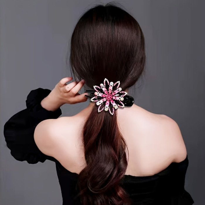 Luxurious Rhinestone Hair Claw Clip - Stylish Long Acrylic Duckbill Grip for Women, Simple yet Sophisticated Hair Accessory with Secure Hold and Easy to Use Design