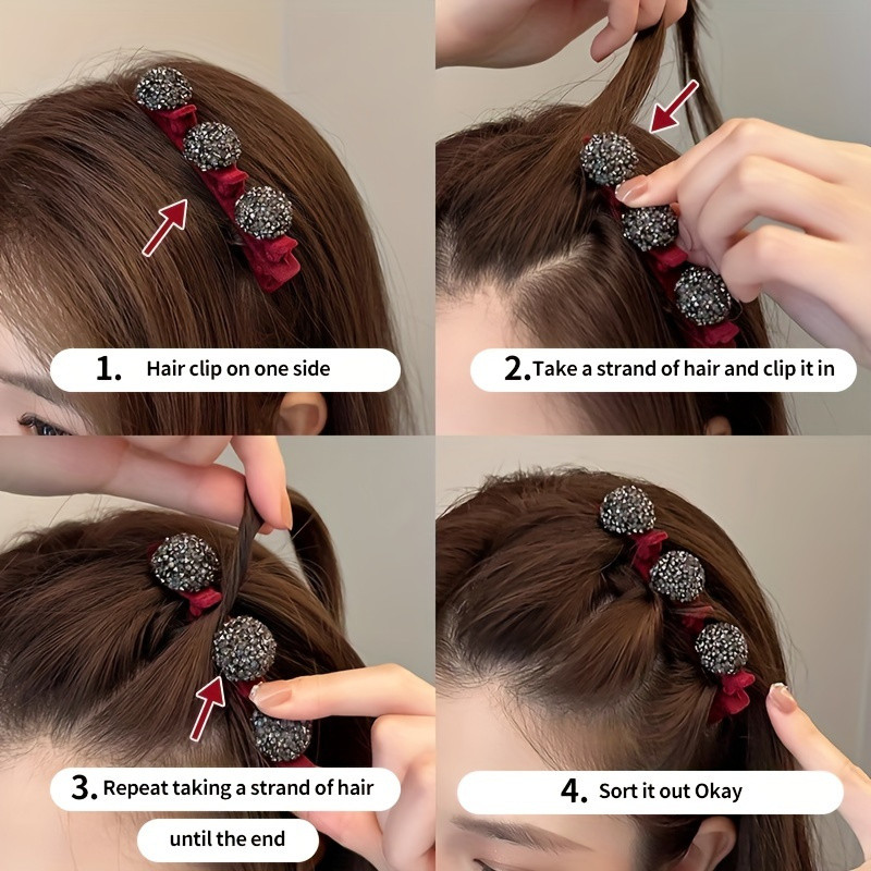 One Piece\u002F Four Piece Set Elegant Sparkling Diamond Embellished Hair Braid Clip Vintage Hair Side Clip for Women and Daily Use Valentine'S Day Christmas Birthday New Year Accessories
