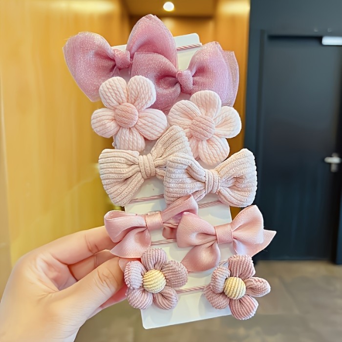 10pcs Of Cute And Sweet Style Bow Flower Design, Strong Elasticity, Does Not Damage Hair, Suitable For Ponytail Hair Accessories, Suitable For Daily Life, Valentine'S Day, New Year'S Decoration