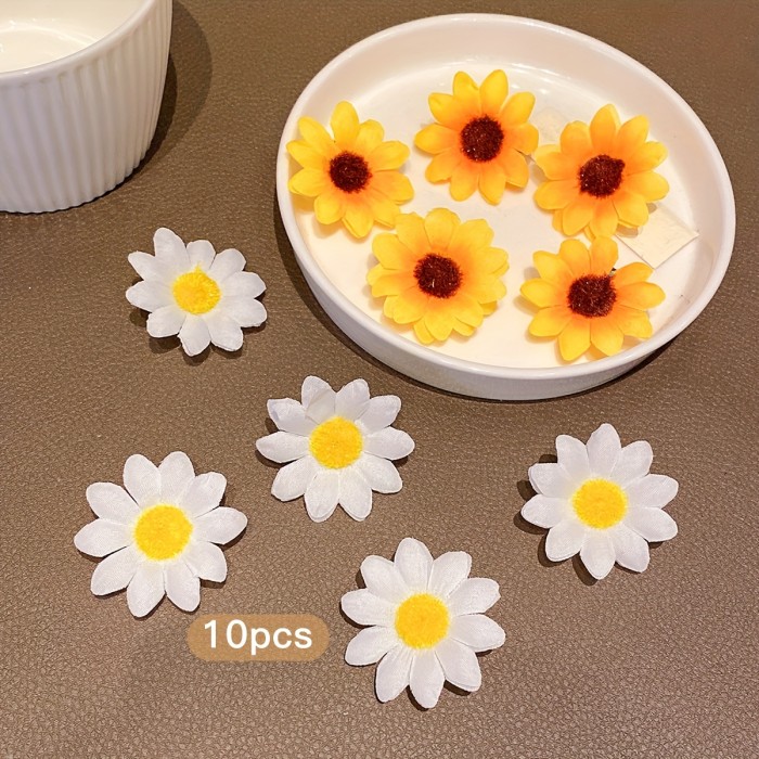 10pcs Honey Girl Knit Fabric Hair Clips with Solid Color Daisy & Sunflower Design, Mixed Color Polyester Floral Hair Accessories for Daily & Casual Wear - All-Season Teen Fashion