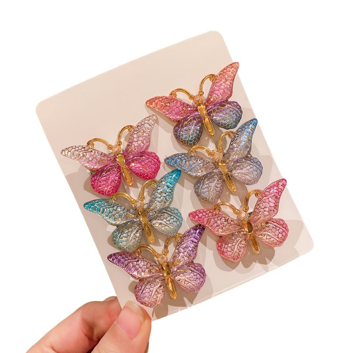 6pcs LEMON LOVE Sweet Style Colorful Gradient Butterfly Hair Clips for Girls - Glittery Resin Hair Accessories in Pink, Blue, Purple & Golden, Perfect for Teens, Butterfly Hair Accessories