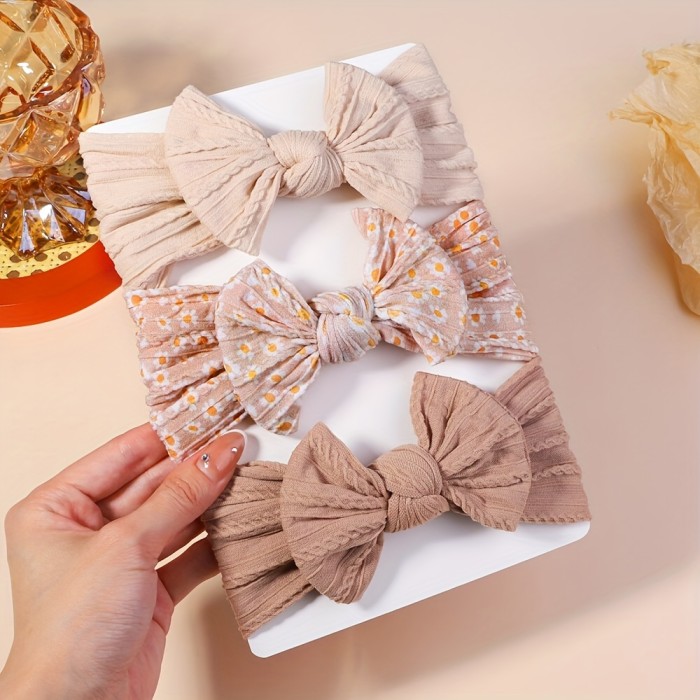 3pcs Baby Girls Bowknot Floral Headband Hairband Headwear Hair Accessories, Ideal Choice For Gifts
