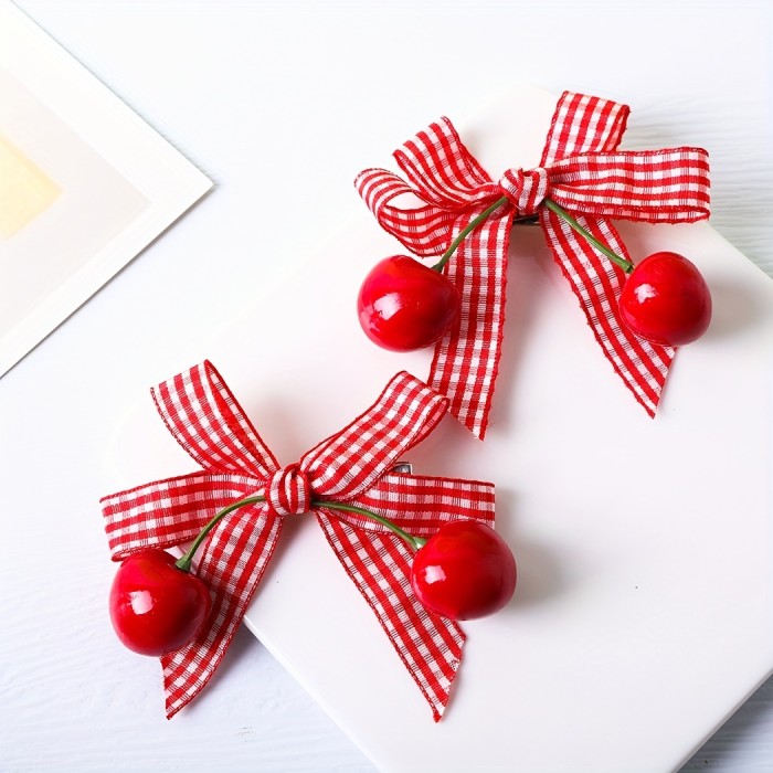 2pcs of Cute Cherry Hair Clips. Sweet Hairpin Clips, 2pcs.