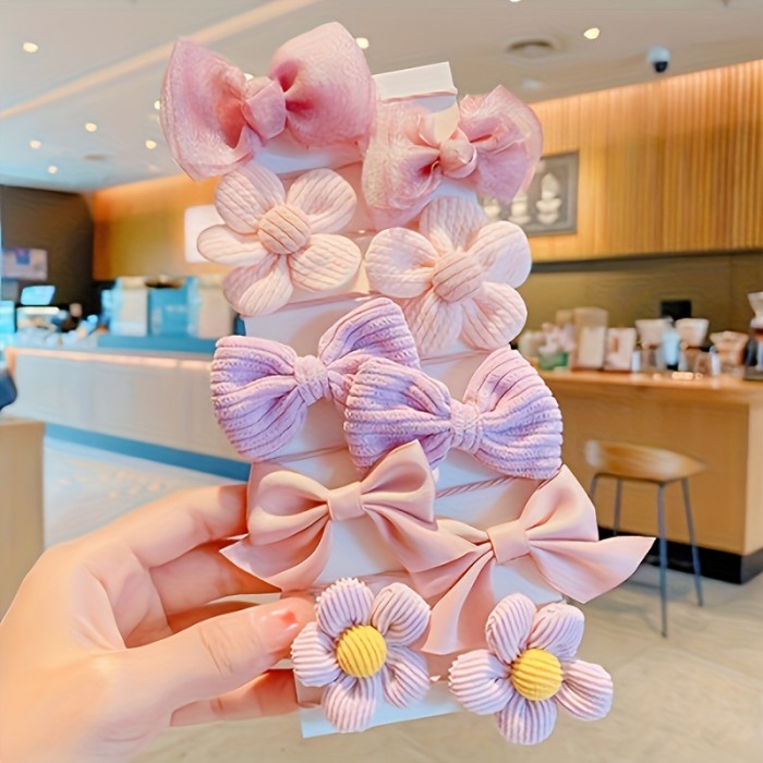 10pcs Of Cute And Sweet Style Bow Flower Design, Strong Elasticity, Does Not Damage Hair, Suitable For Ponytail Hair Accessories, Suitable For Daily Life, Valentine'S Day, New Year'S Decoration