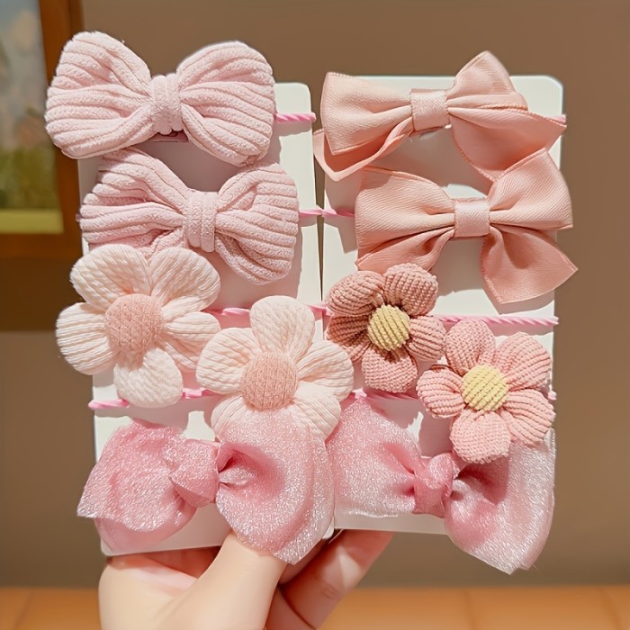 10pcs Of Cute And Sweet Style Bow Flower Design, Strong Elasticity, Does Not Damage Hair, Suitable For Ponytail Hair Accessories, Suitable For Daily Life, Valentine'S Day, New Year'S Decoration