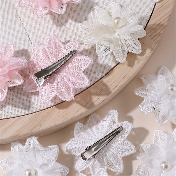 5pcs\u002Fset Elegant White Lace Flower Hair Clips with Accents, Floral Design for Women, Perfect for Weddings and Formal Events, High-Quality Polyester Fabric, Year-Round Wear, Bridal Hair Accessories