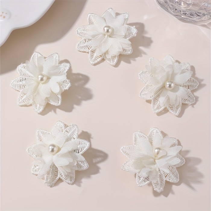 5pcs\u002Fset Elegant White Lace Flower Hair Clips with Accents, Floral Design for Women, Perfect for Weddings and Formal Events, High-Quality Polyester Fabric, Year-Round Wear, Bridal Hair Accessories