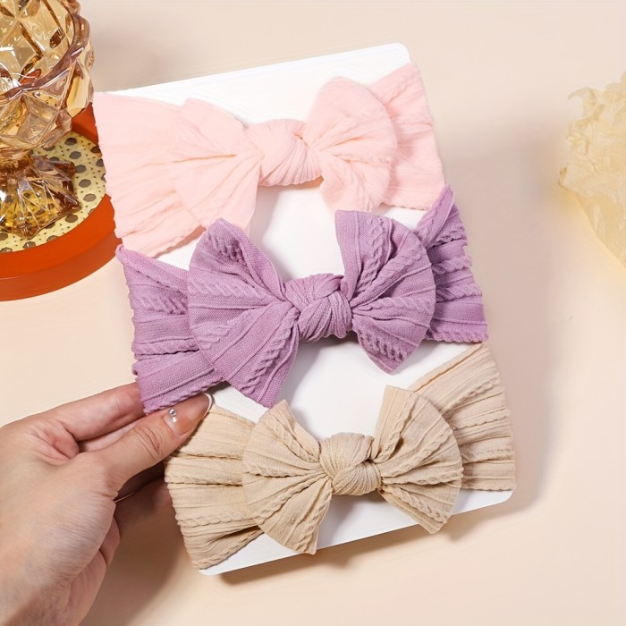 3pcs Baby Girls Bowknot Floral Headband Hairband Headwear Hair Accessories, Ideal Choice For Gifts