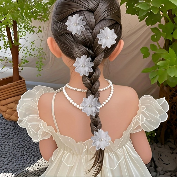 5pcs\u002Fset Elegant White Lace Flower Hair Clips with Accents, Floral Design for Women, Perfect for Weddings and Formal Events, High-Quality Polyester Fabric, Year-Round Wear, Bridal Hair Accessories