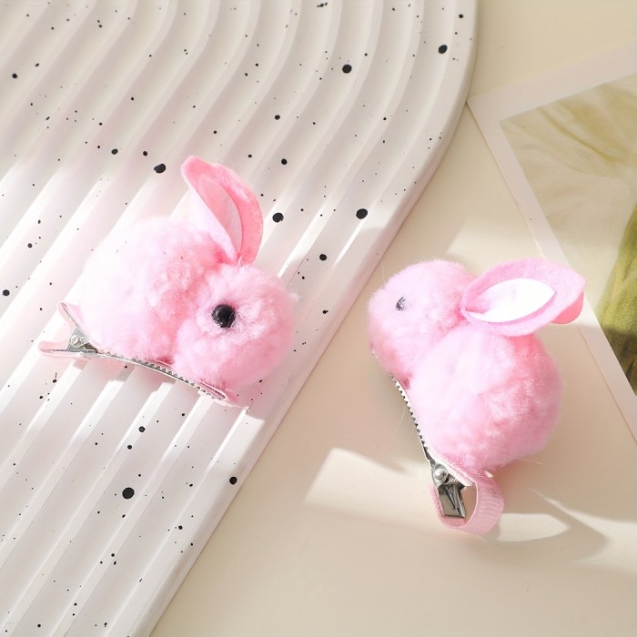 2pcs Baby Girls Cute Plush Rabbit Hair Clips Princess Decorative Hair Accessories Holiday Birthday Gift