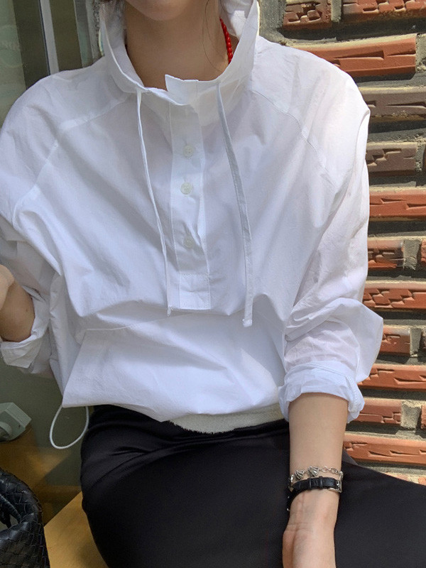 Sun Protection Striped Pockets Drawstring Loose Long Sleeves Stand Collar Sweatshirt Tops Outerwear