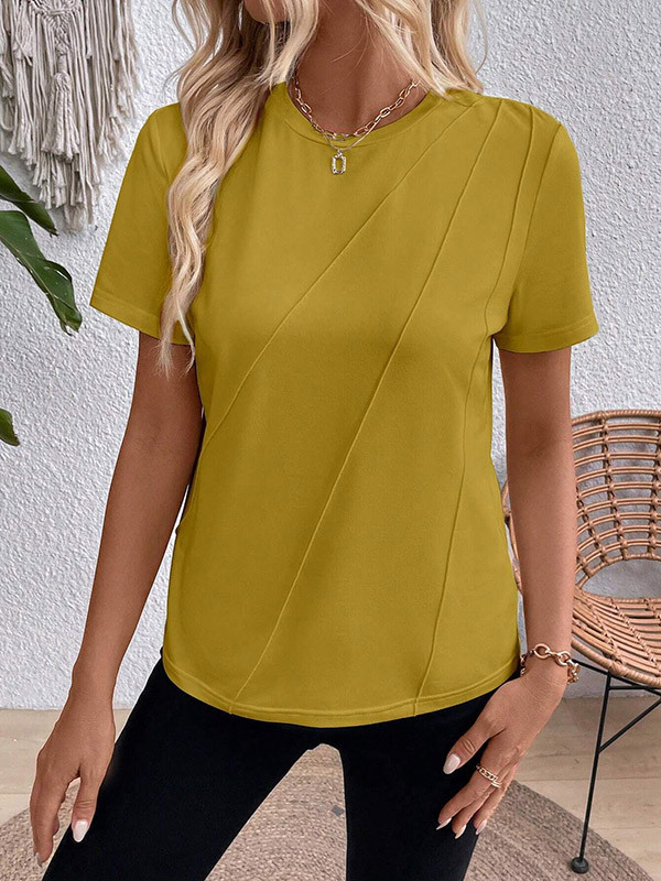 Solid Color Short Sleeves Loose Round-Neck T-Shirts Tops