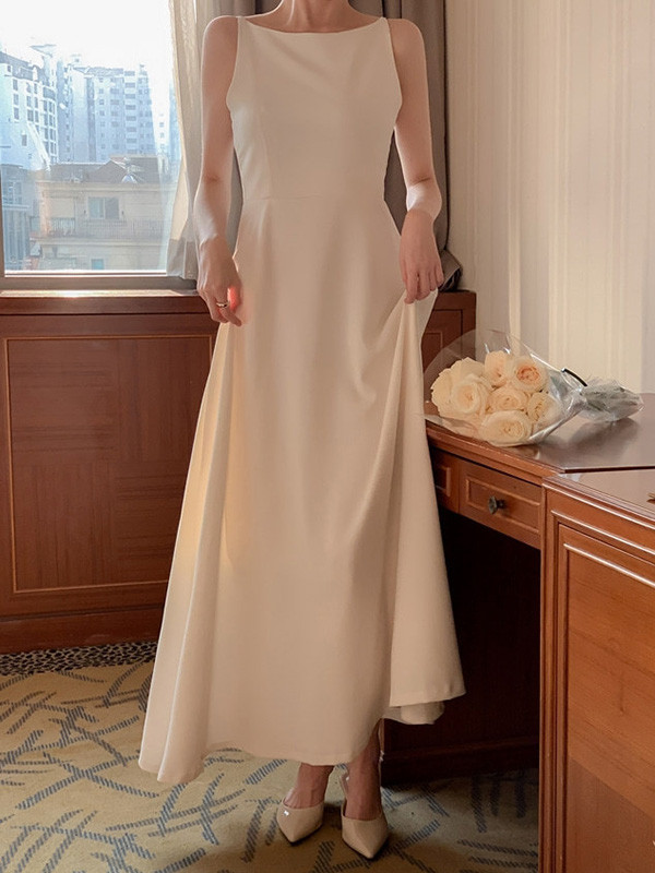 Solid Color Sleeveless Loose Spaghetti-Neck Maxi Dresses
