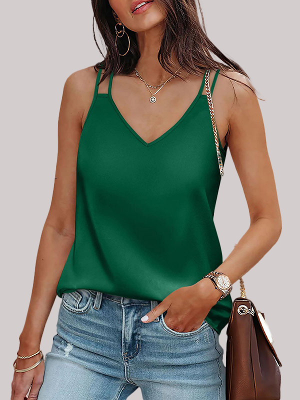 Solid Color Sleeveless Loose Spaghetti-Neck Vest Top