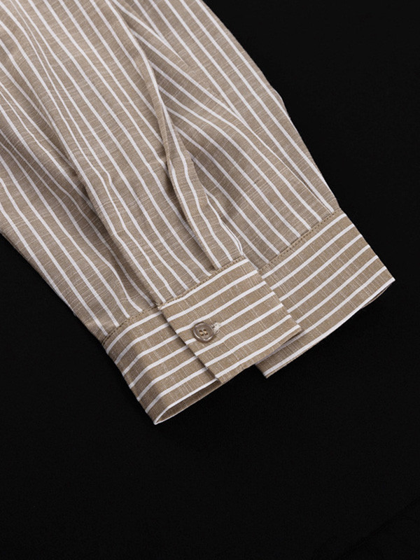 Striped Split-Toe Pleated Puff Sleeves Loose V-neck Blouses&shirts Tops