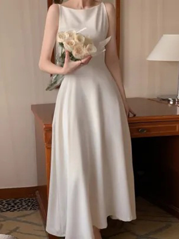 Solid Color Sleeveless Loose Spaghetti-Neck Maxi Dresses