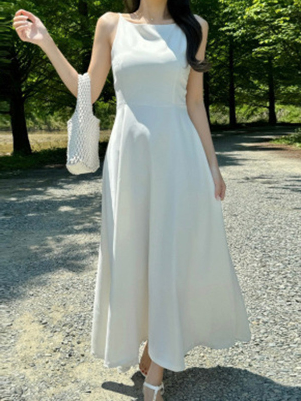 Solid Color Sleeveless Loose Spaghetti-Neck Maxi Dresses