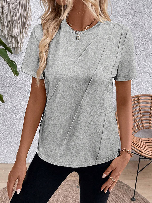 Solid Color Short Sleeves Loose Round-Neck T-Shirts Tops