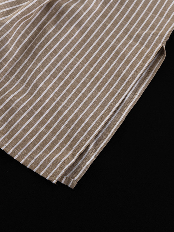 Striped Split-Toe Pleated Puff Sleeves Loose V-neck Blouses&shirts Tops