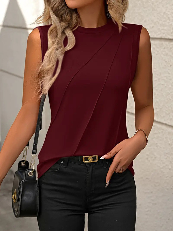 Solid Color Sleeveless Loose Round-Neck Vest Top