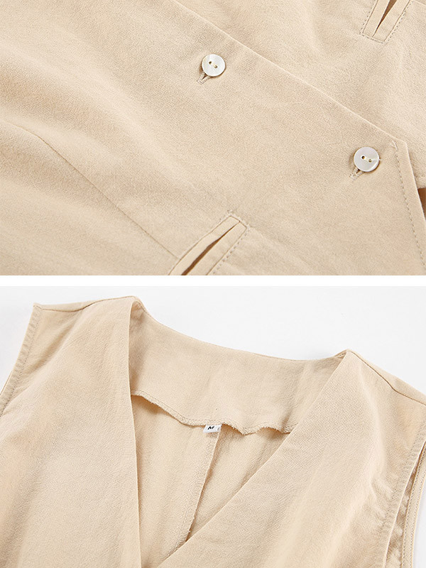 Split-Joint Solid Color Pleated Sleeveless Loose V-Neck Two Pieces Set