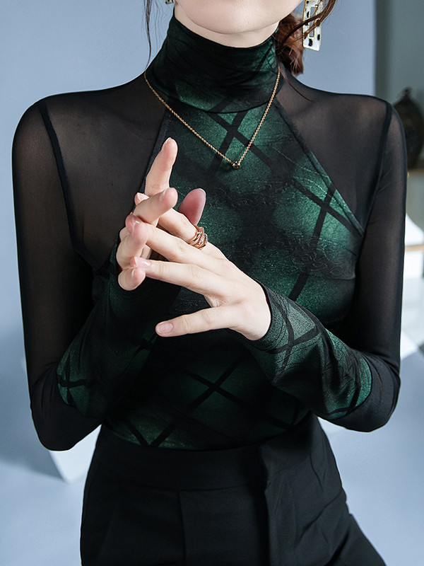 Split-Joint Skinny Long Sleeves High Neck T-Shirts Tops