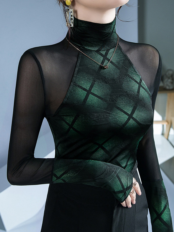 Split-Joint Skinny Long Sleeves High Neck T-Shirts Tops