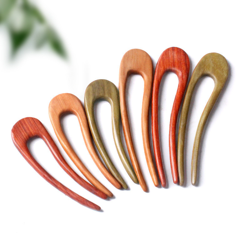 1pc Minimalist U Shape Two Pronged Wood Hair Fork, Wood Hairpin For Thick Hair\u002F Minimal Bun Holder And Ponytail Holder