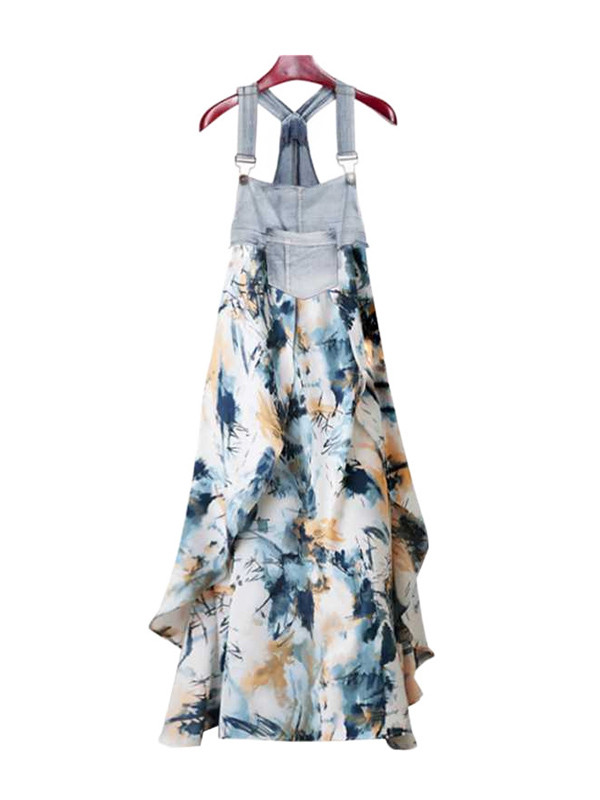 Split-Joint Pockets Flower Print Sleeveless Plus Size Spaghetti-Neck Suspender Dress Maxi Dresses