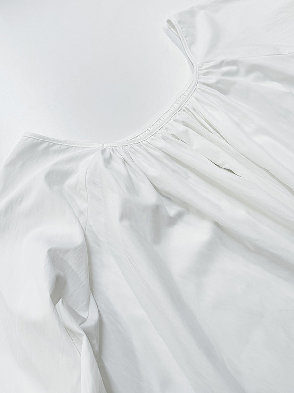 Split-Joint Solid Color Pleated Loose Flared Sleeves Round-Neck Maxi Dresses