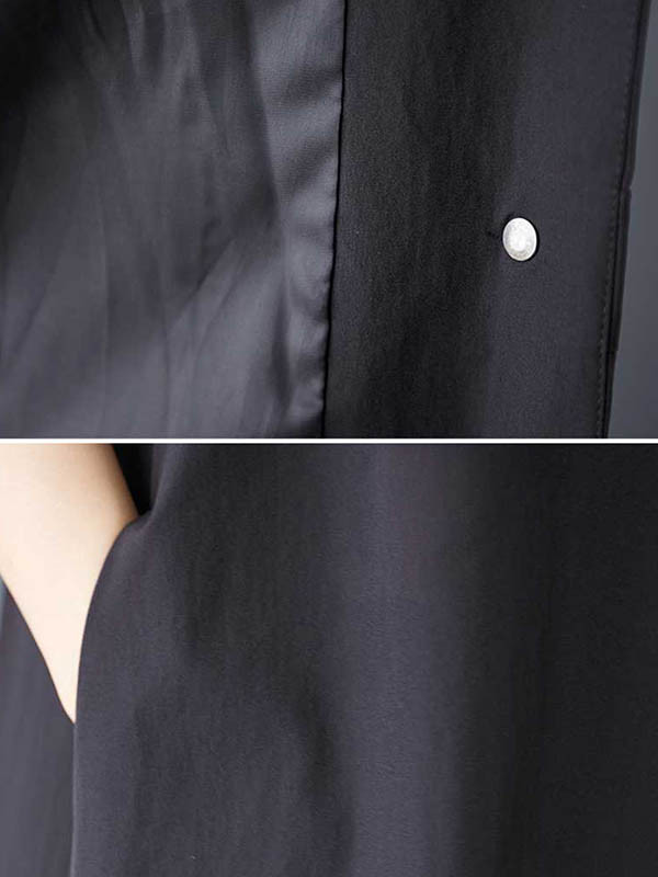 Solid Color Pockets Pleated Buttoned Sleeveless Loose V-Neck Vest Outerwear Midi Dresses