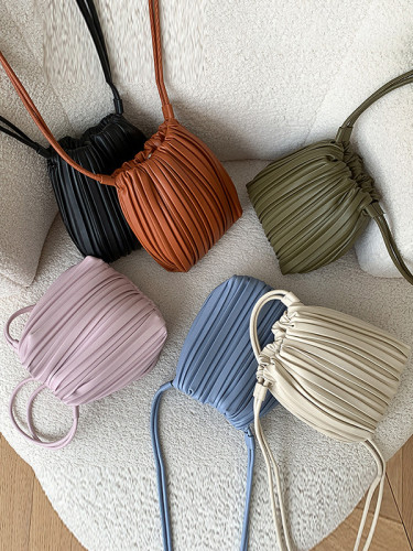 Split-Joint Pleated Drawstring Crossbody Bags